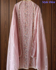 Mul Cotton Lucknowi Embroidered Un-Stitched Suit with Crochet Lace Dupatta