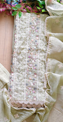 Mul Cotton Lucknowi Embroidered Un-Stitched Suit with Crochet Lace Dupatta
