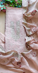 Crush Mul Cotton Block Print Unstitched Suit with Pita Embroidery Detailing