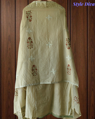 Crush Mul Cotton Block Print Unstitched Suit with Pita Embroidery Detailing