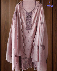 Crush Mul Cotton Embroidered Unstitched Suit with Scalloped Dupatta