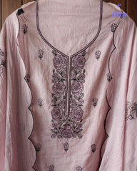 Crush Mul Cotton Embroidered Unstitched Suit with Scalloped Dupatta