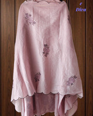 Crush Mul Cotton Embroidered Unstitched Suit with Scalloped Dupatta