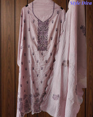 Crush Mul Cotton Embroidered Unstitched Suit with Scalloped Dupatta