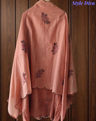 Crush Mul Cotton Embroidered Unstitched Suit with Scalloped Dupatta