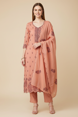 Crush Mul Cotton Embroidered Unstitched Suit with Scalloped Dupatta