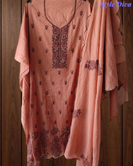 Crush Mul Cotton Embroidered Unstitched Suit with Scalloped Dupatta