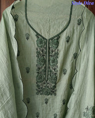 Crush Mul Cotton Embroidered Unstitched Suit with Scalloped Dupatta