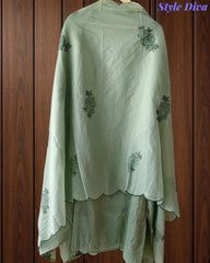Crush Mul Cotton Embroidered Unstitched Suit with Scalloped Dupatta