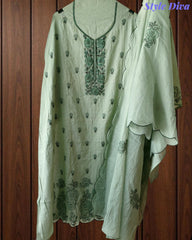 Crush Mul Cotton Embroidered Unstitched Suit with Scalloped Dupatta