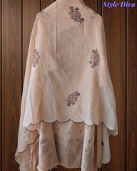 Crush Mul Cotton Embroidered Unstitched Suit with Scalloped Dupatta