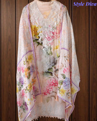 Organza Digital Print Zari Work Semi-Stitched Suit with Organza Digital Print Dupatta