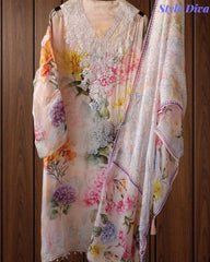 Organza Digital Print Zari Work Semi-Stitched Suit with Organza Digital Print Dupatta