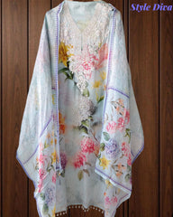 Organza Digital Print Zari Work Semi-Stitched Suit with Organza Digital Print Dupatta