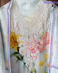Organza Digital Print Zari Work Semi-Stitched Suit with Organza Digital Print Dupatta