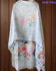 Organza Digital Print Zari Work Semi-Stitched Suit with Organza Digital Print Dupatta