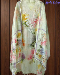 Organza Digital Print Zari Work Semi-Stitched Suit with Organza Digital Print Dupatta )