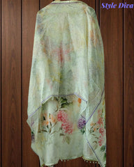 Organza Digital Print Zari Work Semi-Stitched Suit with Organza Digital Print Dupatta )