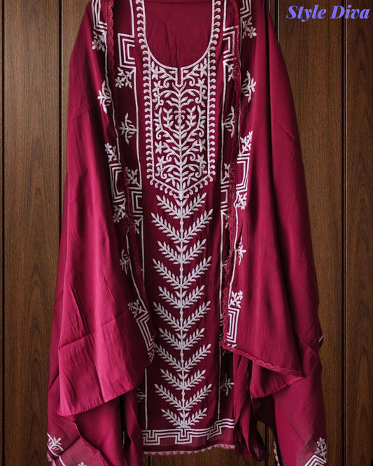 Mul Cotton Overall Applique Work Unstitched Suit with Applique Work Dupatta