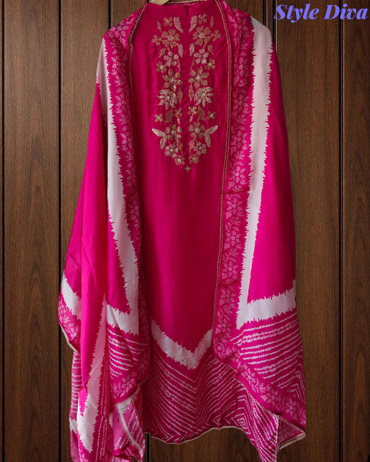 Gajji Silk Digital Print Unstitched Suit with Zari Embroidery Work Dupatta