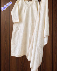 Cotton Embroidered Kurta Set with Sequin Work & Matching Dupatta – 3-Piece Fully Stitched Suit