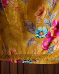 Glazed Cotton Digital Print Mirror Work Unstitched Suit with Cotton Scalloped Dupatta