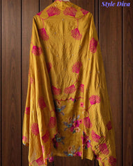 Glazed Cotton Digital Print Mirror Work Unstitched Suit with Cotton Scalloped Dupatta