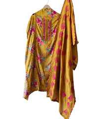 Glazed Cotton Digital Print Mirror Work Unstitched Suit with Cotton Scalloped Dupatta