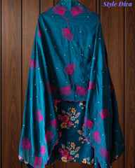 Glazed Cotton Digital Print Mirror Work Unstitched Suit with Cotton Scalloped Dupatta
