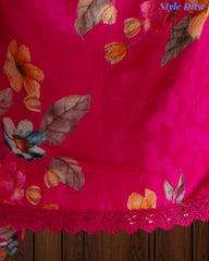 Glazed Cotton Digital Print Mirror Work Unstitched Suit with Cotton Scalloped Dupatta