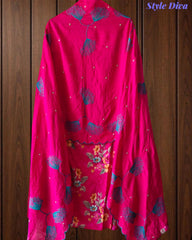 Glazed Cotton Digital Print Mirror Work Unstitched Suit with Cotton Scalloped Dupatta