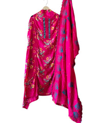 Glazed Cotton Digital Print Mirror Work Unstitched Suit with Cotton Scalloped Dupatta