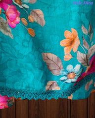 Glazed Cotton Digital Print Mirror Work Unstitched Suit with Cotton Scalloped Dupatta