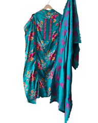 Glazed Cotton Digital Print Mirror Work Unstitched Suit with Cotton Scalloped Dupatta
