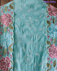 Mul Cotton Parsi Embroidered Unstitched Suit with Scalloped Embroidered Dupatta (3 Pc Set)