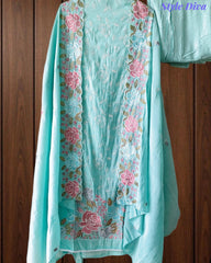 Mul Cotton Parsi Embroidered Unstitched Suit with Scalloped Embroidered Dupatta (3 Pc Set)