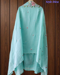 Mul Cotton Parsi Embroidered Unstitched Suit with Scalloped Embroidered Dupatta (3 Pc Set)