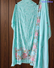 Mul Cotton Parsi Embroidered Unstitched Suit with Scalloped Embroidered Dupatta (3 Pc Set)