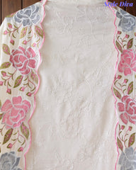 Mul Cotton Parsi Embroidered Unstitched Suit with Scalloped Embroidered Dupatta (3 Pc Set)
