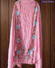 Mul Cotton Parsi Embroidered Unstitched Suit with Scalloped Embroidered Dupatta (3 Pc Set)
