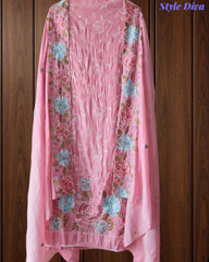 Mul Cotton Parsi Embroidered Unstitched Suit with Scalloped Embroidered Dupatta (3 Pc Set)