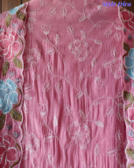 Mul Cotton Parsi Embroidered Unstitched Suit with Scalloped Embroidered Dupatta (3 Pc Set)