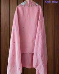 Mul Cotton Parsi Embroidered Unstitched Suit with Scalloped Embroidered Dupatta (3 Pc Set)