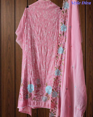 Mul Cotton Parsi Embroidered Unstitched Suit with Scalloped Embroidered Dupatta (3 Pc Set)