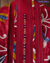 Cotton Kantha Embroidery & Pin-Tucks Unstitched Suit Set with Digital Print Dupatta