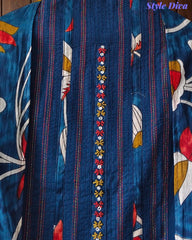 Cotton Kantha Embroidery & Pin-Tucks Unstitched Suit Set with Digital Print Dupatta