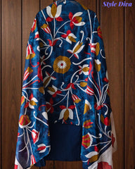 Cotton Kantha Embroidery & Pin-Tucks Unstitched Suit Set with Digital Print Dupatta