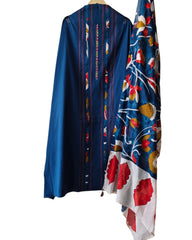 Cotton Kantha Embroidery & Pin-Tucks Unstitched Suit Set with Digital Print Dupatta