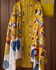 Cotton Kantha Embroidery & Pin-Tucks Unstitched Suit Set with Digital Print Dupatta