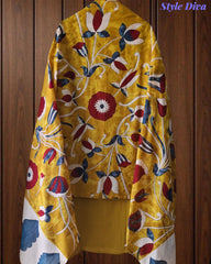 Cotton Kantha Embroidery & Pin-Tucks Unstitched Suit Set with Digital Print Dupatta